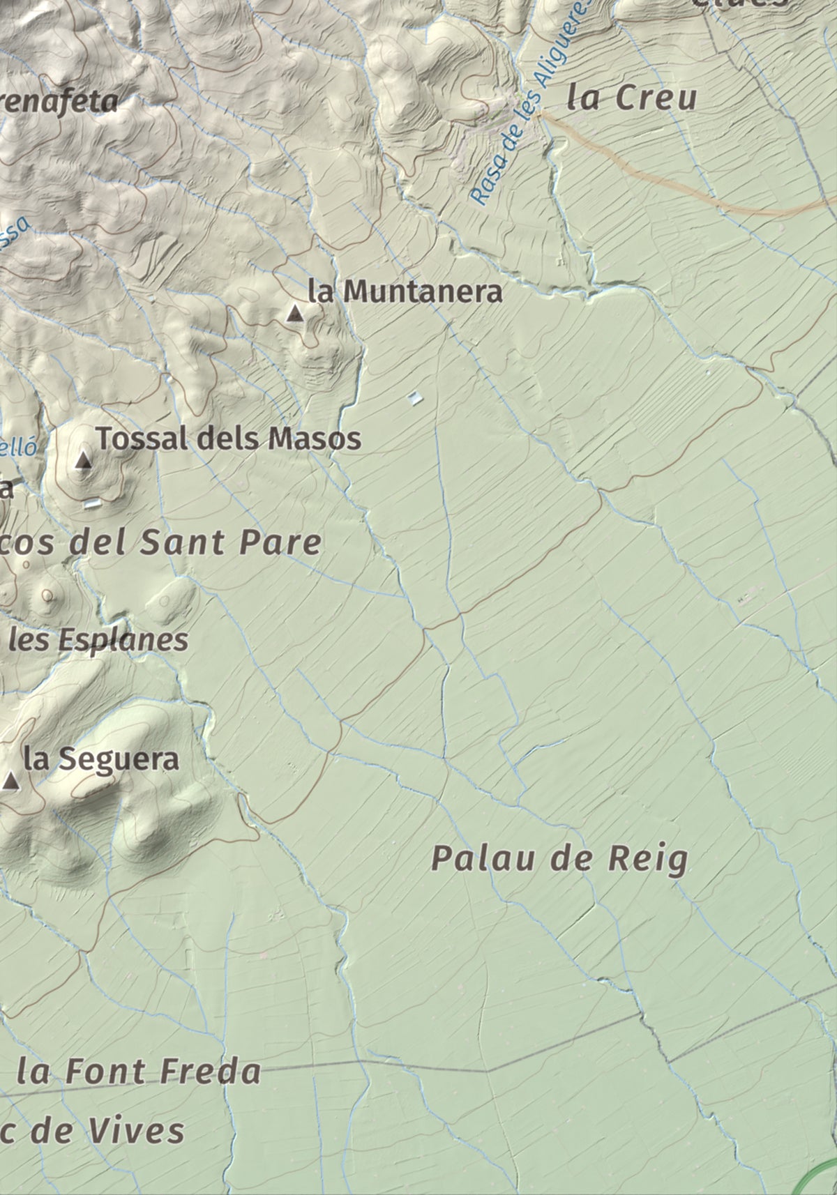Mapa de relieve del Tossal Gros, 867 m, Alt Camp · Conca de Barberà, lámina 100 Cims de Trobart. Detalle de la zona inferior derecha. 21 × 30 cm.
