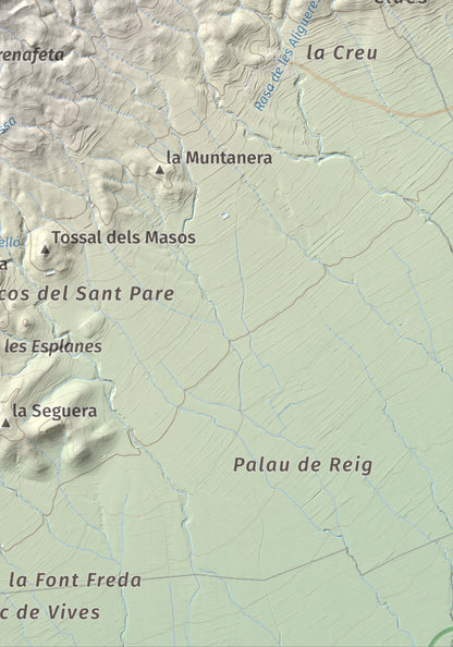 Mapa de relieve del Tossal Gros, 867 m, Alt Camp · Conca de Barberà, lámina 100 Cims de Trobart. Detalle de la zona inferior derecha. 21 × 30 cm.