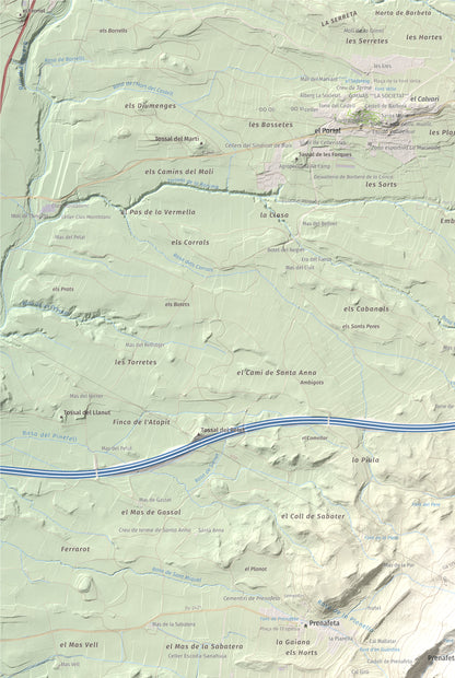 Mapa de relieve del Tossal Gros, 867 m, Alt Camp · Conca de Barberà, lámina 100 Cims de Trobart. Detalle de la zona superior izquierda. 61 × 91 cm.