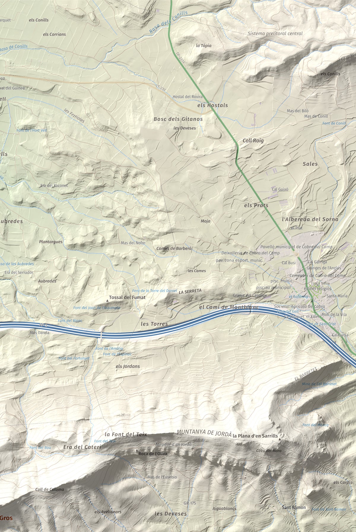 Mapa de relieve del Tossal Gros, 867 m, Alt Camp · Conca de Barberà, lámina 100 Cims de Trobart. Detalle de la zona superior derecha. 61 × 91 cm.