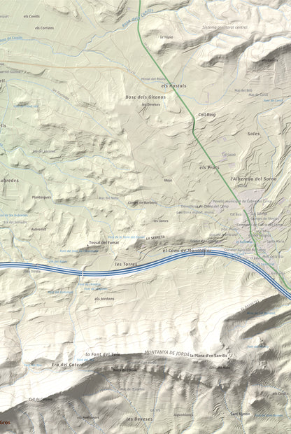 Mapa de relieve del Tossal Gros, 867 m, Alt Camp · Conca de Barberà, lámina 100 Cims de Trobart. Detalle de la zona superior derecha. 61 × 91 cm.