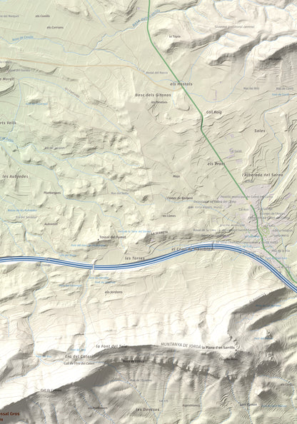Mapa de relieve del Tossal Gros, 867 m, Alt Camp · Conca de Barberà, lámina 100 Cims de Trobart. Detalle de la zona superior derecha. 70 × 100 cm.