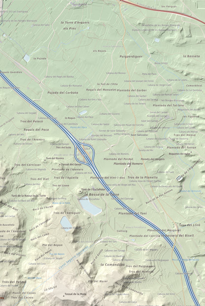 Mapa de relieve de Els Bessons, 593 m, Garrigues, lámina 100 Cims de Trobart. Detalle de la zona superior derecha. 61 × 91 cm.