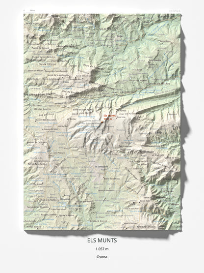 Mapa de relieve de Els Munts, 1057 m, Osona, lámina 100 Cims de Trobart 30 × 40 cm.