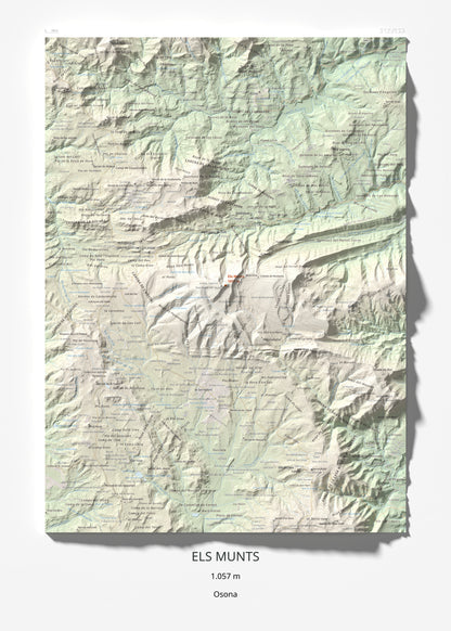 Mapa de relieve de Els Munts, 1057 m, Osona, lámina 100 Cims de Trobart 50 × 70 cm.