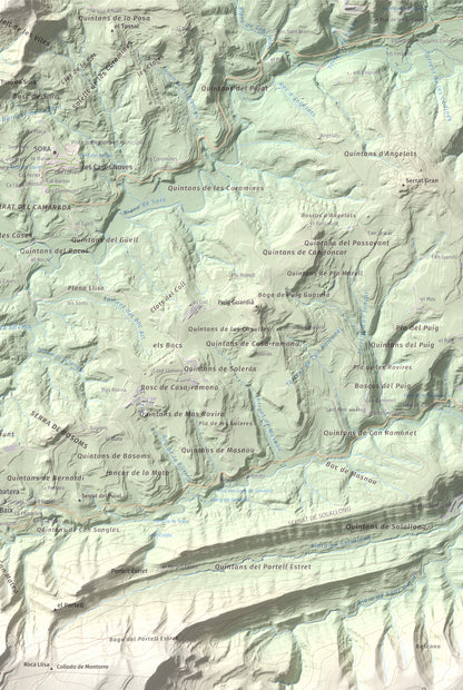 Mapa de relieve de Els Munts, 1057 m, Osona, lámina 100 Cims de Trobart. Detalle de la zona superior derecha. 61 × 91 cm.