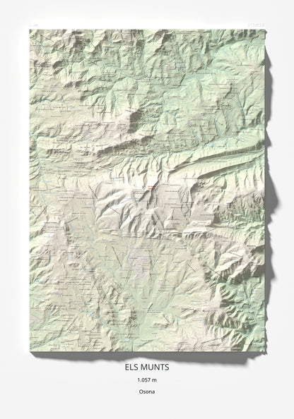 Mapa de relieve de Els Munts, 1057 m, Osona, lámina 100 Cims de Trobart 70 × 100 cm.