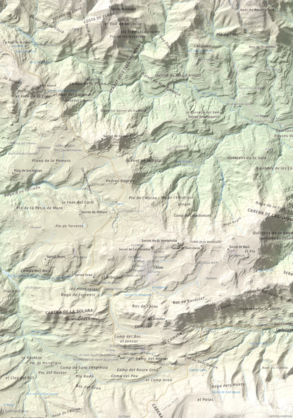 Mapa de relieve de Els Munts, 1057 m, Osona, lámina 100 Cims de Trobart. Detalle de la zona superior izquierda. 70 × 100 cm.