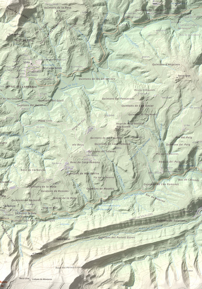 Mapa de relieve de Els Munts, 1057 m, Osona, lámina 100 Cims de Trobart. Detalle de la zona superior derecha. 70 × 100 cm.
