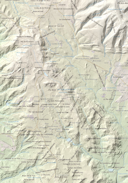 Mapa de relieve de Els Munts, 1057 m, Osona, lámina 100 Cims de Trobart. Detalle de la zona inferior izquierda. 70 × 100 cm.