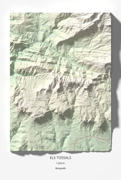 Mapa de relieve de Els Tossals, 1525 m, Berguedà, lámina 100 Cims de Trobart 61 × 91 cm.