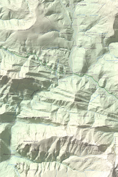 Mapa de relieve de Els Tossals, 1525 m, Berguedà, lámina 100 Cims de Trobart. Detalle de la zona superior izquierda. 61 × 91 cm.