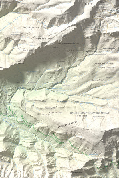 Mapa de relieve de Els Tossals, 1525 m, Berguedà, lámina 100 Cims de Trobart. Detalle de la zona superior derecha. 61 × 91 cm.