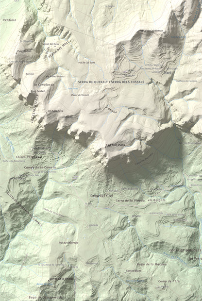 Mapa de relieve de Els Tossals, 1525 m, Berguedà, lámina 100 Cims de Trobart. Detalle de la zona inferior izquierda. 61 × 91 cm.