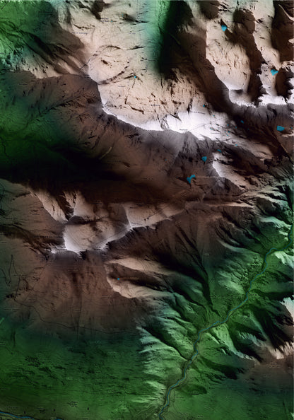 Mapa artístico del relieve de Es Bòrdes, al Aran, con 15 km de entorno y base topográfica ICGC. Detalle de la zona superior derecha.