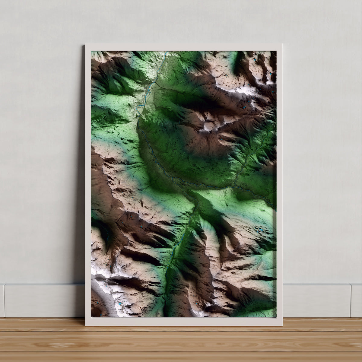 Mapa artístico del relieve de Es Bòrdes, al Aran, con 15 km de entorno y base topográfica ICGC. Presentación enmarcada.