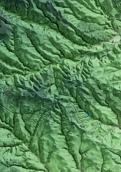 Mapa artístico del relieve de Esparreguera, al Baix Llobregat, con 15 km de entorno y base topográfica ICGC. Detalle de la zona inferior izquierda.