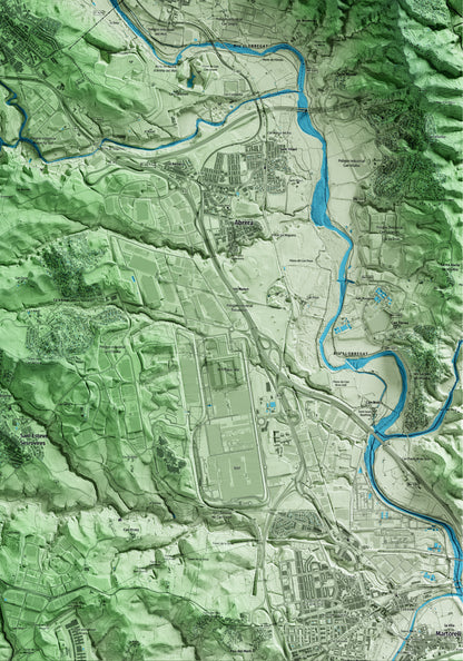 Mapa artístico del relieve de Esparreguera, al Baix Llobregat, con 15 km de entorno y base topográfica ICGC. Detalle de la zona inferior derecha.