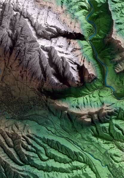 Mapa artístico del relieve de Esparreguera, al Baix Llobregat, con 15 km de entorno y base topográfica ICGC. Detalle de la zona superior izquierda.