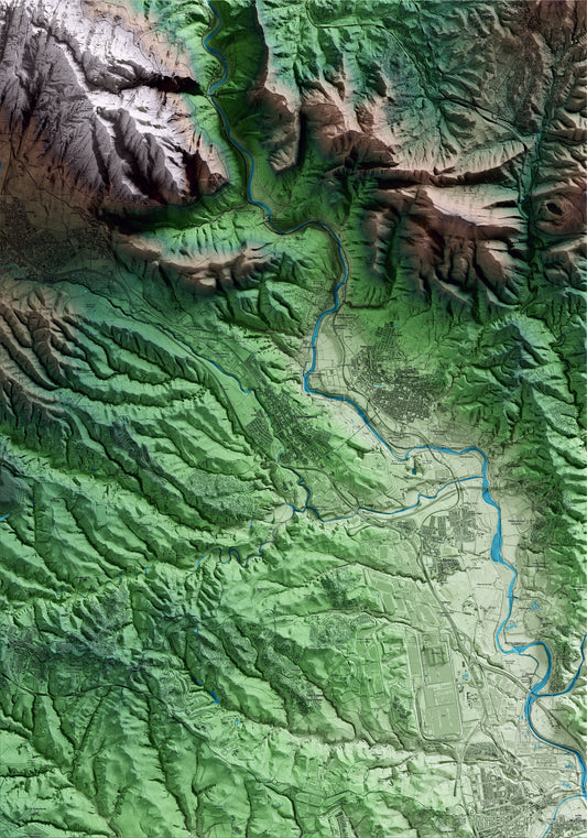 Mapa artístico del relieve de Esparreguera, al Baix Llobregat, con 15 km de entorno y base topográfica ICGC