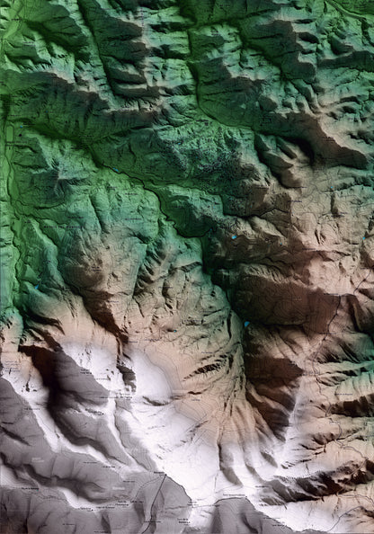 Mapa artístico del relieve de Espinelves, a Osona, con 15 km de entorno y base topográfica ICGC. Detalle de la zona inferior izquierda.
