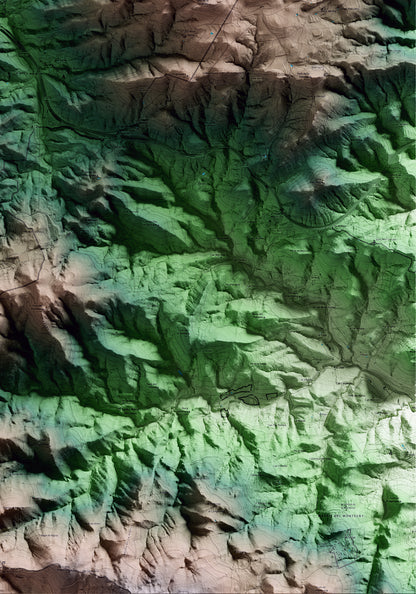 Mapa artístico del relieve de Espinelves, a Osona, con 15 km de entorno y base topográfica ICGC. Detalle de la zona inferior derecha.