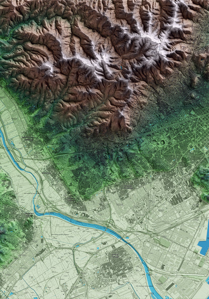 Mapa artístico del relieve de Esplugues de Llobregat, al Baix Llobregat, con 15 km de entorno y base topográfica ICGC