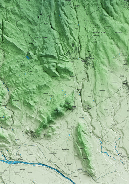 Mapa artístico del relieve de Espolla, al Alt Empordà, con 15 km de entorno y base topográfica ICGC. Detalle de la zona inferior izquierda.