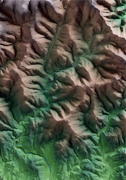 Mapa artístico del relieve de Espolla, al Alt Empordà, con 15 km de entorno y base topográfica ICGC. Detalle de la zona superior derecha.