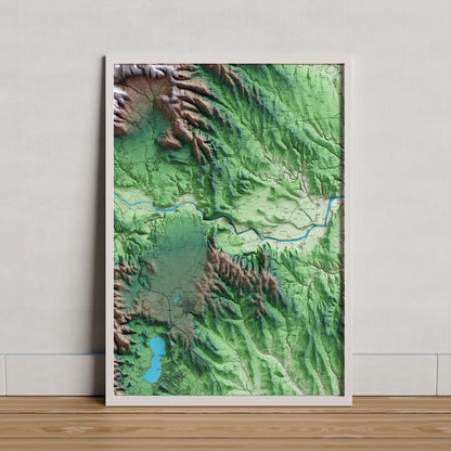 Mapa artístico del relieve de Esponellà, en el Pla de l'Estany, con 15 km de entorno y base topográfica ICGC. Presentación enmarcada.