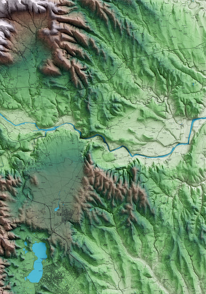 Mapa artístico del relieve de Esponellà, en el Pla de l'Estany, con 15 km de entorno y base topográfica ICGC