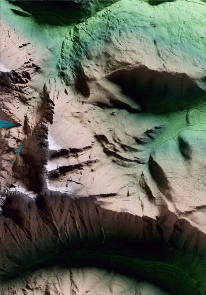 Mapa artístico del relieve de Espot, al Pallars Sobirà, con 15 km de entorno y base topográfica ICGC. Detalle de la zona superior izquierda.