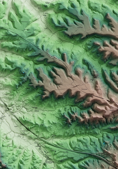 Mapa artístico del relieve de Estaràs, a la Segarra, con 15 km de entorno y base topográfica ICGC. Detalle de la zona inferior izquierda.