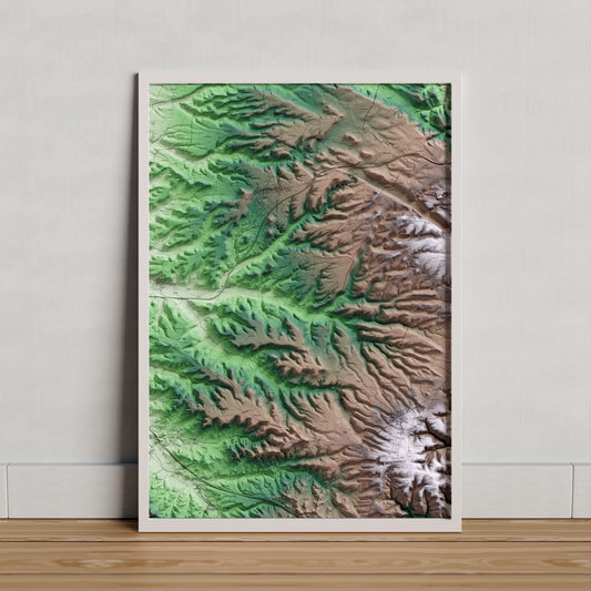 Mapa artístico del relieve de Estaràs, a la Segarra, con 15 km de entorno y base topográfica ICGC. Presentación enmarcada.