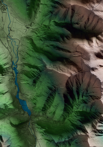 Mapa artístico del relieve de Esterri d'Àneu, al Pallars Sobirà, con 15 km de entorno y base topográfica ICGC. Detalle de la zona inferior derecha.