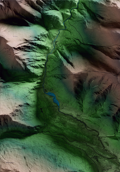 Mapa artístico del relieve de Esterri d'Àneu, al Pallars Sobirà, con 15 km de entorno y base topográfica ICGC. Detalle de la zona superior izquierda.