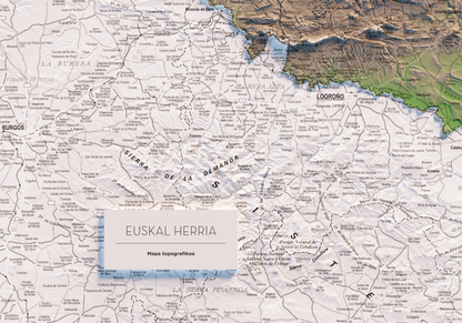 EUSKAL HERRIA. Mapa topográfico en color de las 7 províncias.