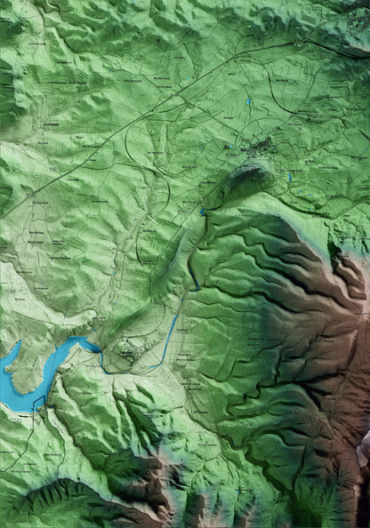 Mapa artístico del relieve de Falset, al Priorat, con 15 km de entorno y base topográfica ICGC. Detalle de la zona inferior izquierda.