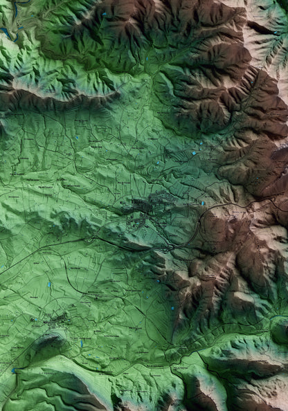 Mapa artístico del relieve de Falset, al Priorat, con 15 km de entorno y base topográfica ICGC. Detalle de la zona central.