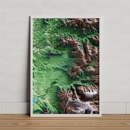 Mapa artístico del relieve de Falset, al Priorat, con 15 km de entorno y base topográfica ICGC. Presentación enmarcada.