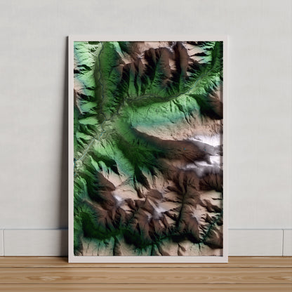 Mapa artístico del relieve de Farrera, al Pallars Sobirà, con 15 km de entorno y base topográfica ICGC. Presentación enmarcada.