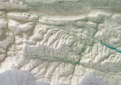 Mapa de relleu de la Fenolleda, amb el territori en color i l’entorn en blanc. Detall de la part central. 70 × 100 cm. Estil Cartogràfic.