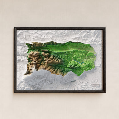 Mapa de relleu de la Fenolleda, amb el territori en color i l’entorn en blanc. Presentació amb marc. 70 × 100 cm. Estil Clàssic.
