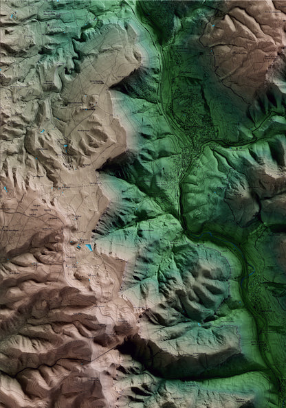 Mapa artístico del relieve de Figaró-Montmany, al Vallès Oriental, con 15 km de entorno y base topográfica ICGC. Detalle de la zona superior izquierda.