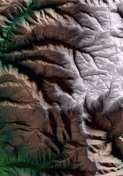 Mapa artístico del relieve de Figaró-Montmany, al Vallès Oriental, con 15 km de entorno y base topográfica ICGC. Detalle de la zona superior derecha.