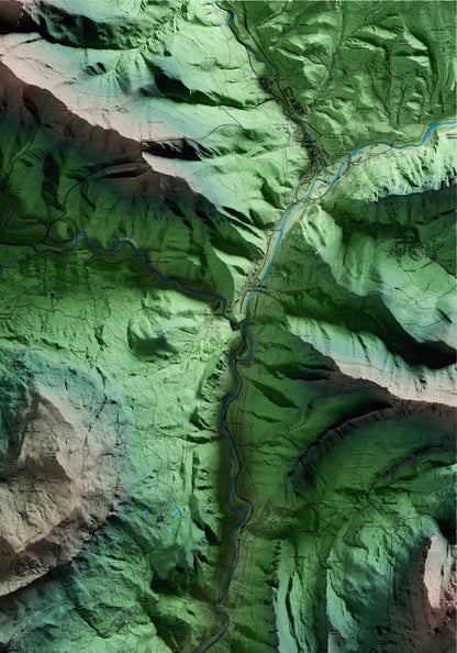 Mapa artístico del relieve de Fígols, al Berguedà, con 15 km de entorno y base topográfica ICGC. Detalle de la zona superior derecha.
