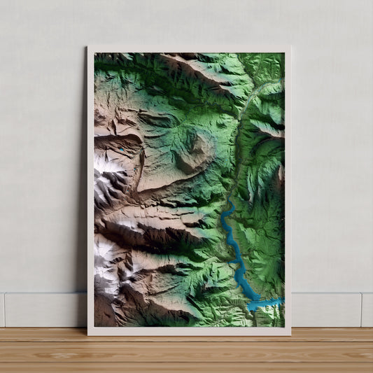Mapa artístico del relieve de Fígols, al Berguedà, con 15 km de entorno y base topográfica ICGC. Presentación enmarcada.