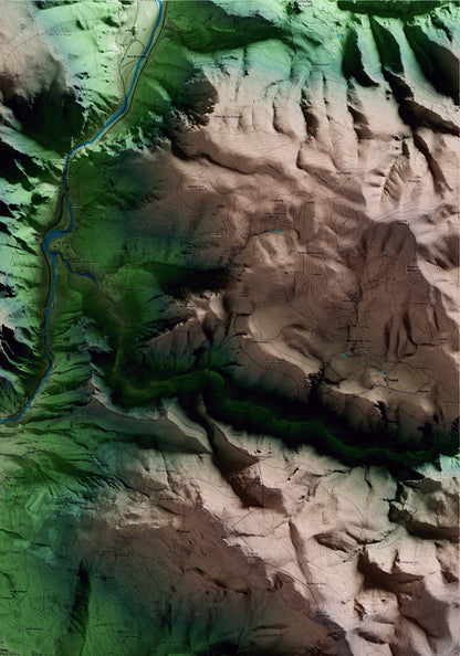 Mapa artístico del relieve de Fígols i Alinyà, al Alt Urgell, con 15 km de entorno y base topográfica ICGC. Detalle de la zona superior derecha.