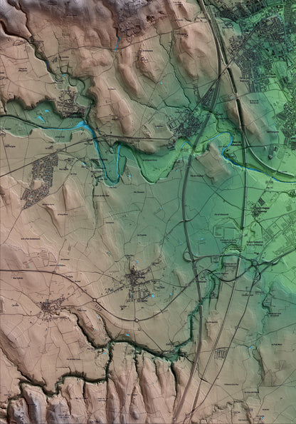 Mapa artístico del relieve de Figueres, al Alt Empordà, con 15 km de entorno y base topográfica ICGC. Detalle de la zona inferior izquierda.