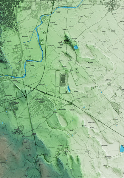 Mapa artístico del relieve de Figueres, al Alt Empordà, con 15 km de entorno y base topográfica ICGC. Detalle de la zona inferior derecha.